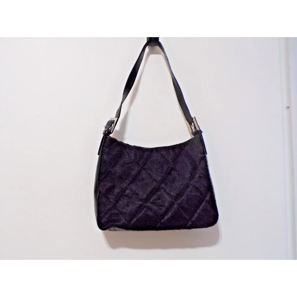 Saks 5th Avenue Velvet with Faux Leather Handbag Silver Accents Zipper Closure